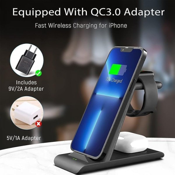Aimtel 3 in 1 kabellose Ladestation, 18W Induktive Wireless Charger kompatibel für Apple Watch Ultra 8 7 SE 6 5 4 3 AirPods Pro 2 iPhone 14 13 12 11 Pro Max/XS/8 Plus