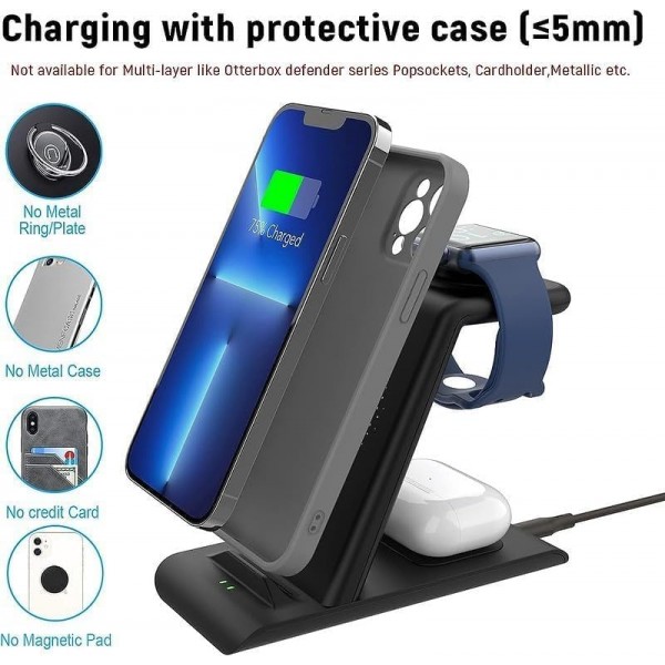 Aimtel 3 in 1 kabellose Ladestation, 18W Induktive Wireless Charger kompatibel für Apple Watch Ultra 8 7 SE 6 5 4 3 AirPods Pro 2 iPhone 14 13 12 11 Pro Max/XS/8 Plus