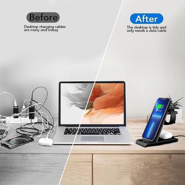 Aimtel 3 in 1 kabellose Ladestation, 18W Induktive Wireless Charger kompatibel für Apple Watch Ultra 8 7 SE 6 5 4 3 AirPods Pro 2 iPhone 14 13 12 11 Pro Max/XS/8 Plus