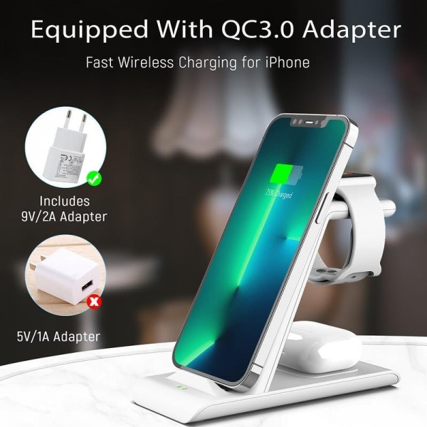 Aimtel 3 in 1 kabellose Ladestation für Apple Watch und iPhone Induktive Wireless Charger kompatibel für Apple Watch 9/8/7/Ultra 2/SE 6/5/4/3/AirPods Pro 2/iPhone 15/15 Pro/14/13/12/11 Pro Max/XS/XR