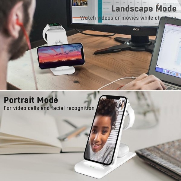 Aimtel 3 in 1 kabellose Ladestation für Apple Watch und iPhone Induktive Wireless Charger kompatibel für Apple Watch 9/8/7/Ultra 2/SE 6/5/4/3/AirPods Pro 2/iPhone 15/15 Pro/14/13/12/11 Pro Max/XS/XR