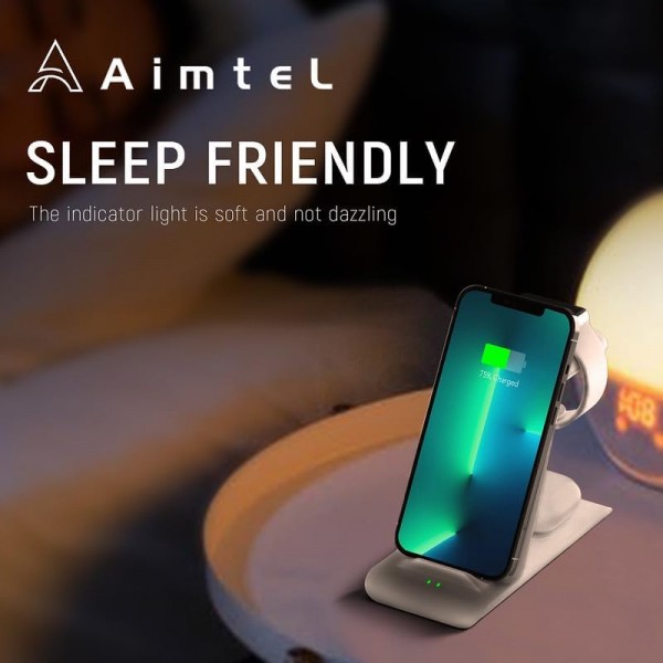 Aimtel 3 in 1 kabellose Ladestation für Apple Watch und iPhone Induktive Wireless Charger kompatibel für Apple Watch 9/8/7/Ultra 2/SE 6/5/4/3/AirPods Pro 2/iPhone 15/15 Pro/14/13/12/11 Pro Max/XS/XR