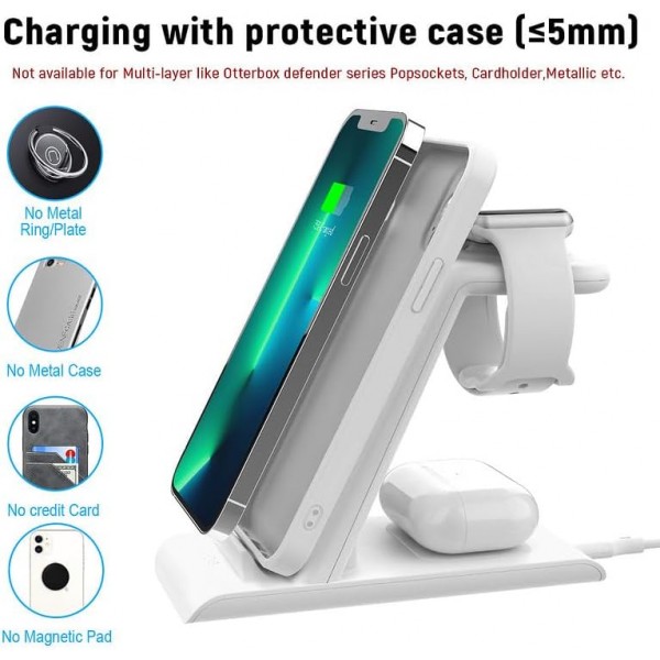 Aimtel 3 in 1 kabellose Ladestation für Apple Watch und iPhone Induktive Wireless Charger kompatibel für Apple Watch 9/8/7/Ultra 2/SE 6/5/4/3/AirPods Pro 2/iPhone 15/15 Pro/14/13/12/11 Pro Max/XS/XR