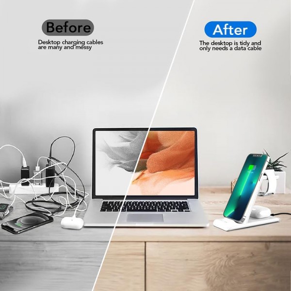 Aimtel 3 in 1 kabellose Ladestation für Apple Watch und iPhone Induktive Wireless Charger kompatibel für Apple Watch 9/8/7/Ultra 2/SE 6/5/4/3/AirPods Pro 2/iPhone 15/15 Pro/14/13/12/11 Pro Max/XS/XR