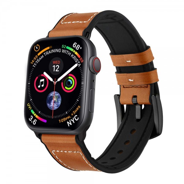 Aimtel Hybrid Rubber Leather Sports Bands Compatible with Sweat Proof Silicone Vintage Apple Watch Band iwatch Series 4 40mm,Series 1 2 3 38mm Nike Sport and Edition (Brown) (40mm(38mm)) (44mm)