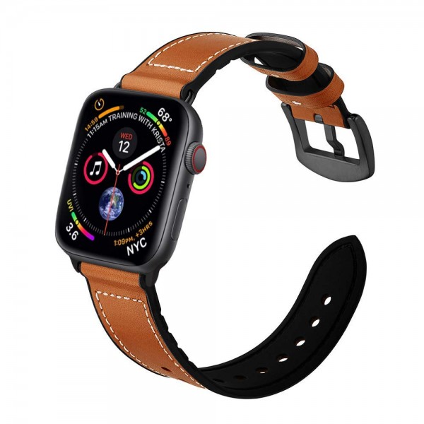 Aimtel Hybrid Rubber Leather Sports Bands Compatible with Sweat Proof Silicone Vintage Apple Watch Band iwatch Series 4 40mm,Series 1 2 3 38mm Nike Sport and Edition (Brown) (40mm(38mm)) (44mm)