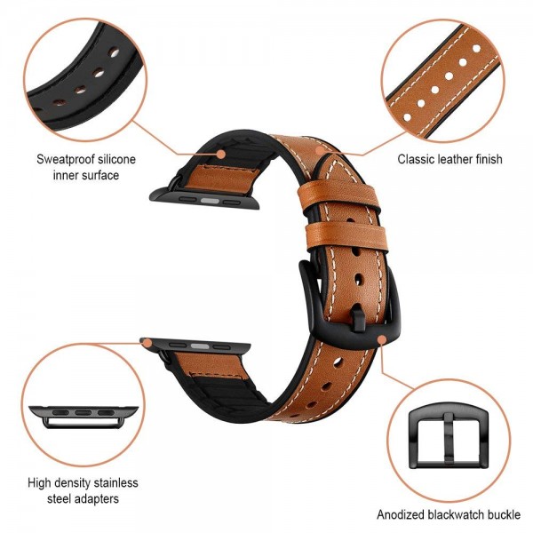 Aimtel Hybrid Rubber Leather Sports Bands Compatible with Sweat Proof Silicone Vintage Apple Watch Band iwatch Series 4 40mm,Series 1 2 3 38mm Nike Sport and Edition (Brown) (40mm(38mm)) (44mm)